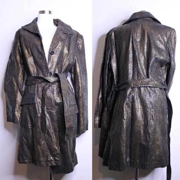 VTG B Lucid Leather Snakeskin Print Trench Coat - XL - Picture 1 of 6